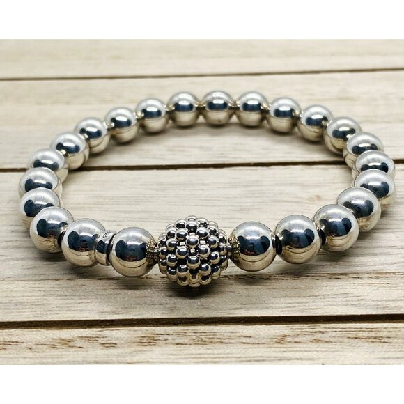 Lagos Sterling Silver 925 Signature Caviar Stretch Bracelet 8mm - Picture 2 of 12